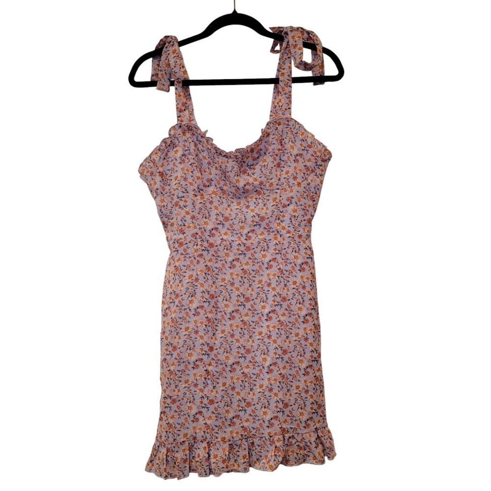 Floral Bra Cup Summer MiniDress with Tie Straps and Ruffle Skirt, Fully-Lined